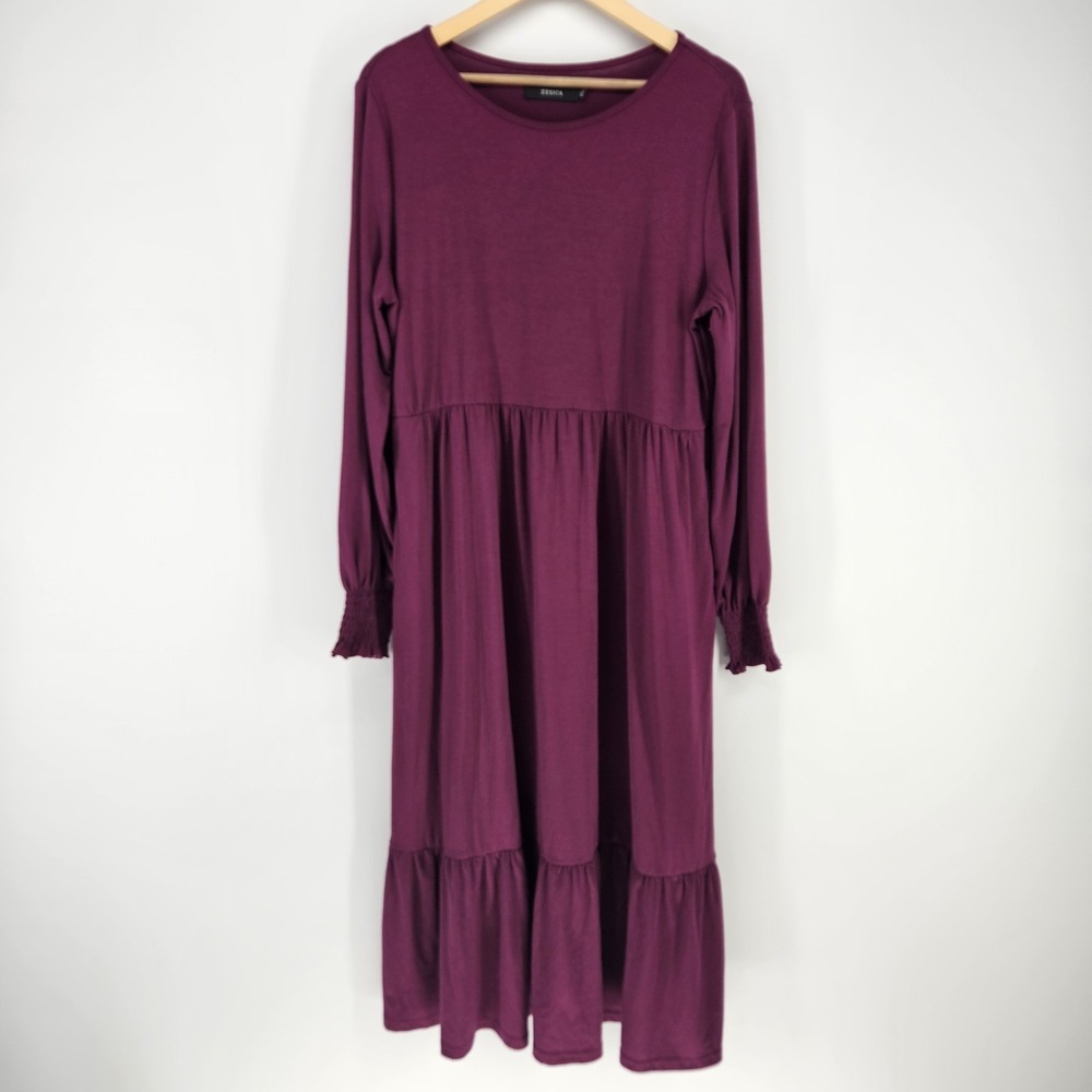 ZESICA Tiered Midi Dress Womens XL Plum Purple Long Sleeve Ruffle Hem Party